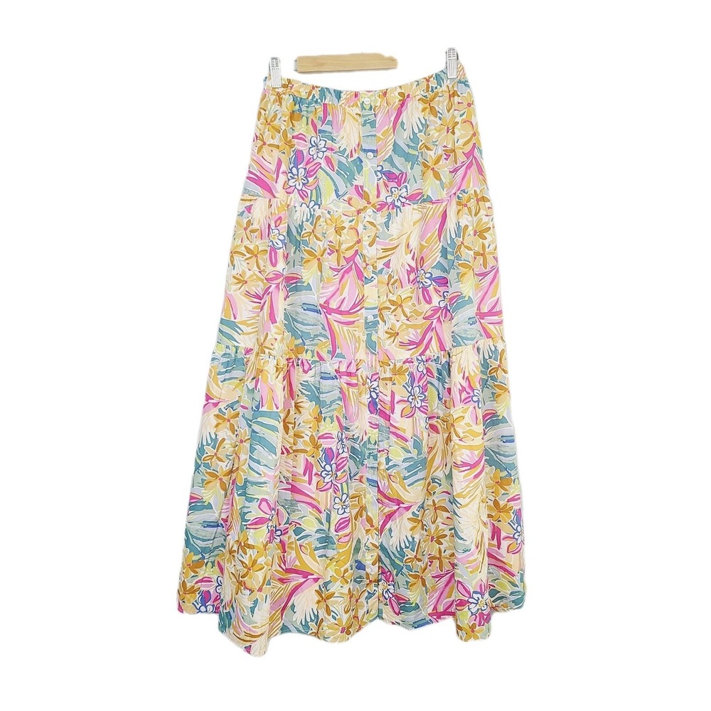 Mello Day Nordstrom Skirt L Tropical Floral Button-Front Drop Waist Midi‎